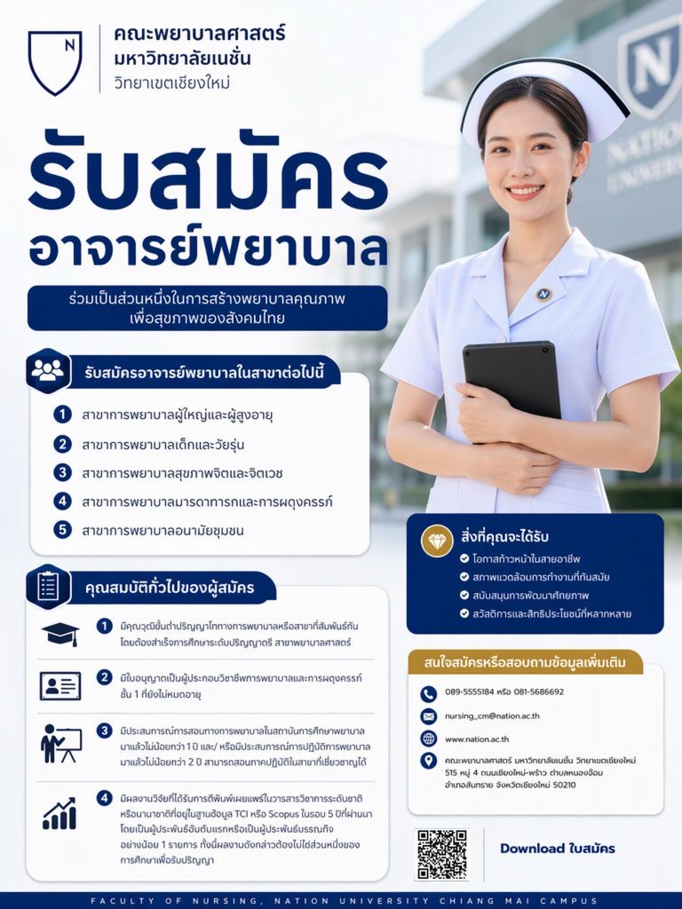 รับสมัครอาจารย์พยาบาล คณะพยาบาลศาสตร์ มหาวิทยาลัยเนชั่น วิทยาเขตเชียงใหม่