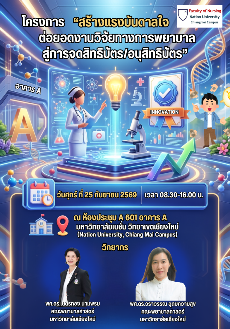 โครงการ “สร้างแรงบันดาลใจต่อยอดงานวิจัย นวัตกรรมทางการพยาบาล สู่การจดสิทธิบัตร/อนุสิทธิบัตร”